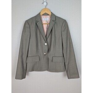 Calvin Klein Blazer Womens 6P Gray Two Button Suit Jacket Career Office Lined